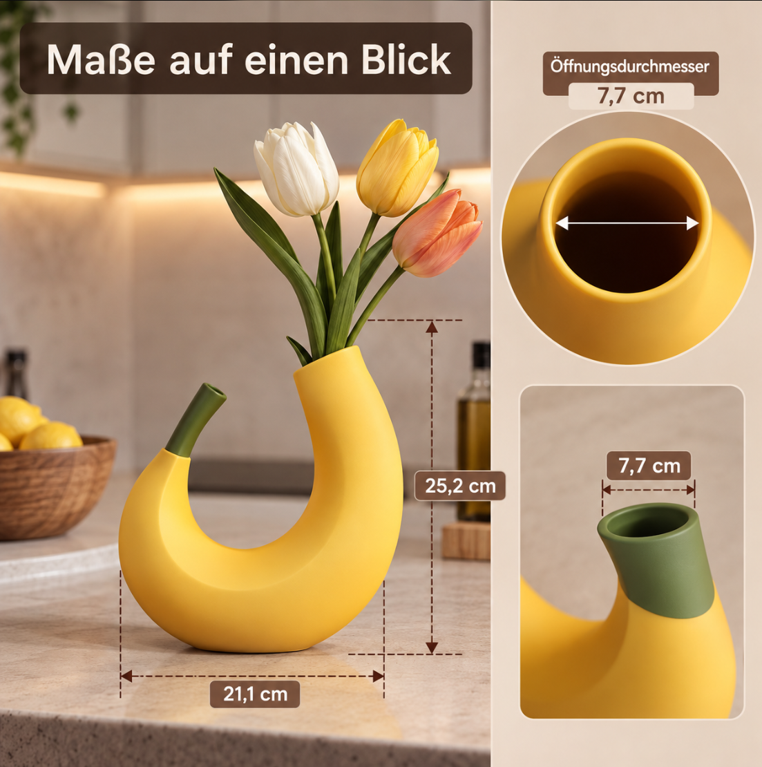 Bananen-Vase in Gelb – Moderne Designvase mit skulpturaler Form