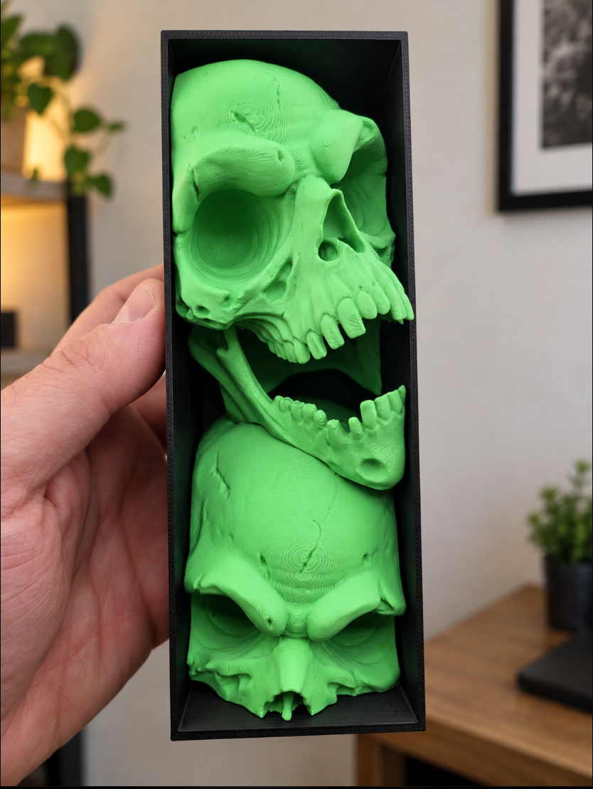 Gothic Schädel-Deko im Rahmen – Skulpturales Design für Regal & Sammler