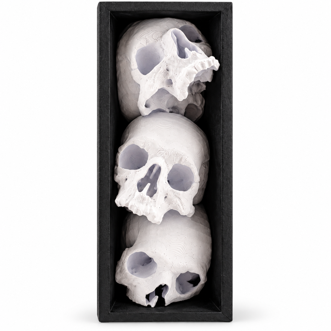 3er Totenkopf-Deko im schwarzen Rahmen – Gothic Schädel für Regal & Sammler