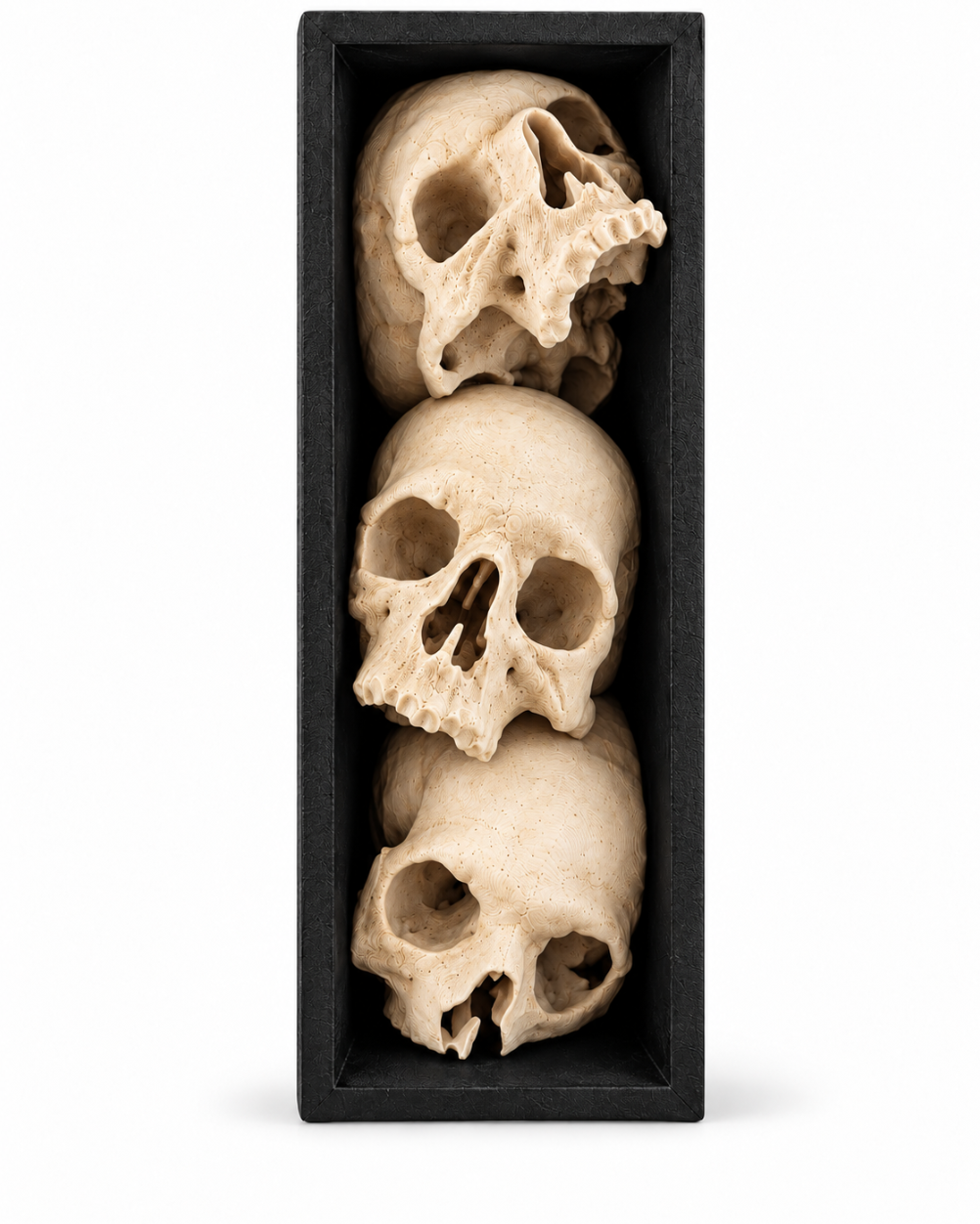 3er Totenkopf-Deko im schwarzen Rahmen – Gothic Schädel für Regal & Sammler