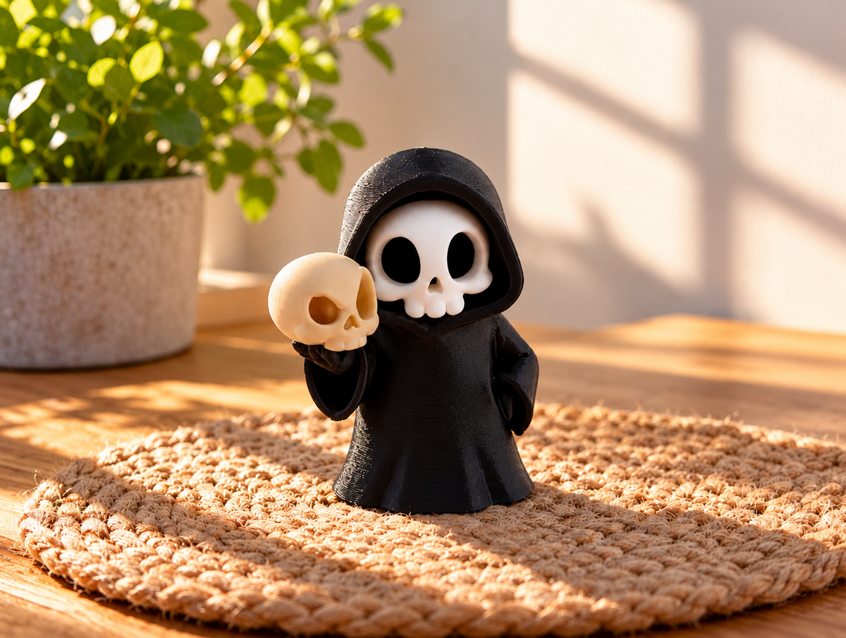 Totenkopf-Figur mit Schädel – Halloween & Gothic Deko