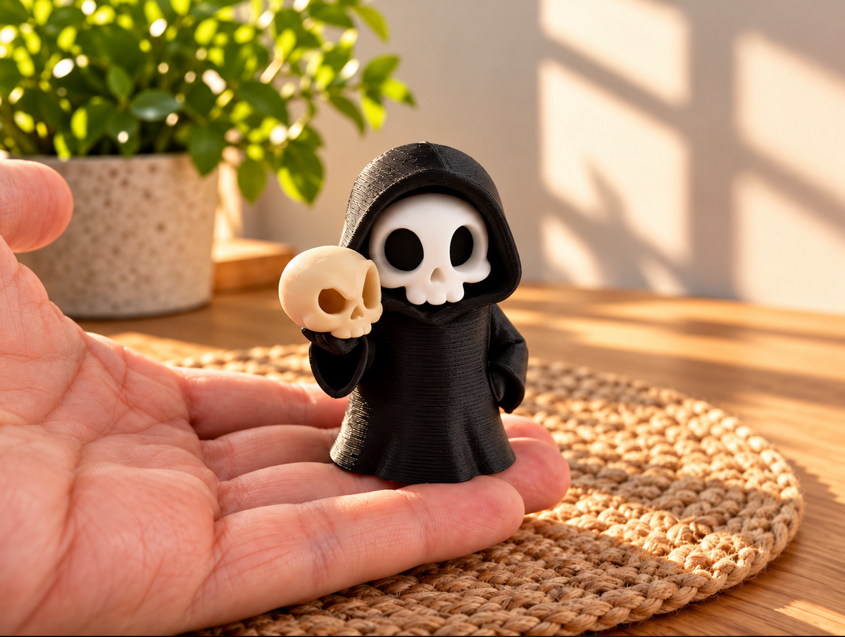 Totenkopf-Figur mit Schädel – Halloween & Gothic Deko