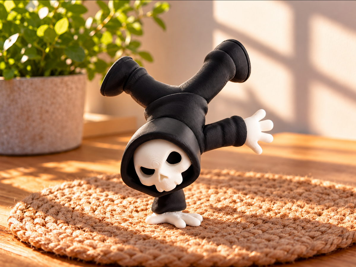 Totenkopf-Figur im Handstand – Coole Gothic & Halloween Deko
