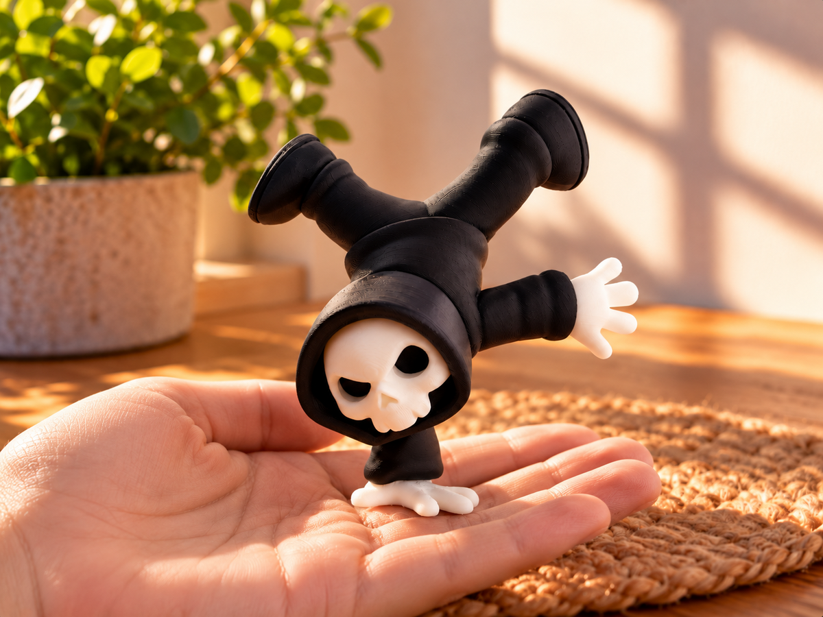 Totenkopf-Figur im Handstand – Coole Gothic & Halloween Deko