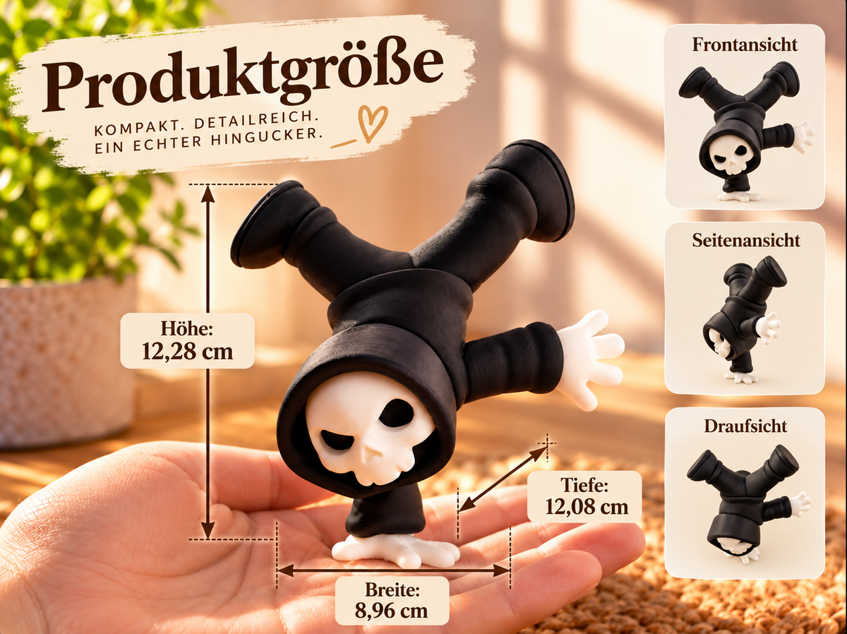 Totenkopf-Figur im Handstand – Coole Gothic & Halloween Deko
