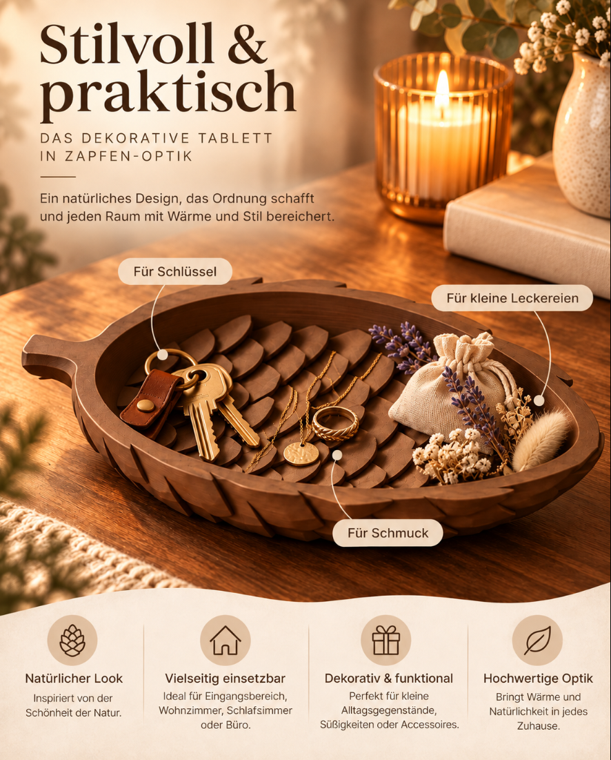 Dekoratives Tablett in Zapfen-Optik – Organizer für Schlüssel, Schmuck & Deko