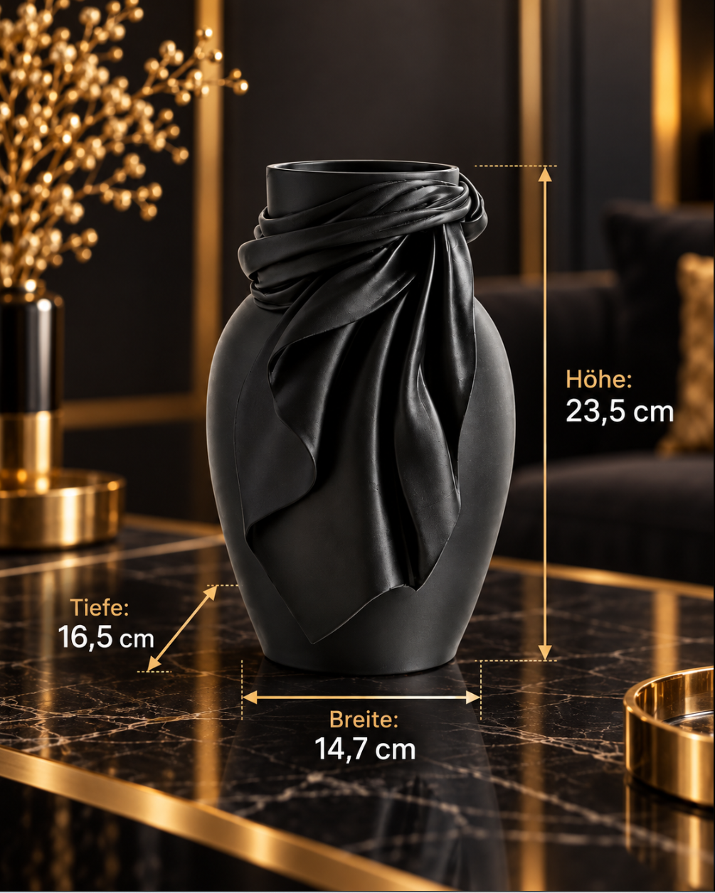 Elegante Designvase mit fließender Stoffoptik