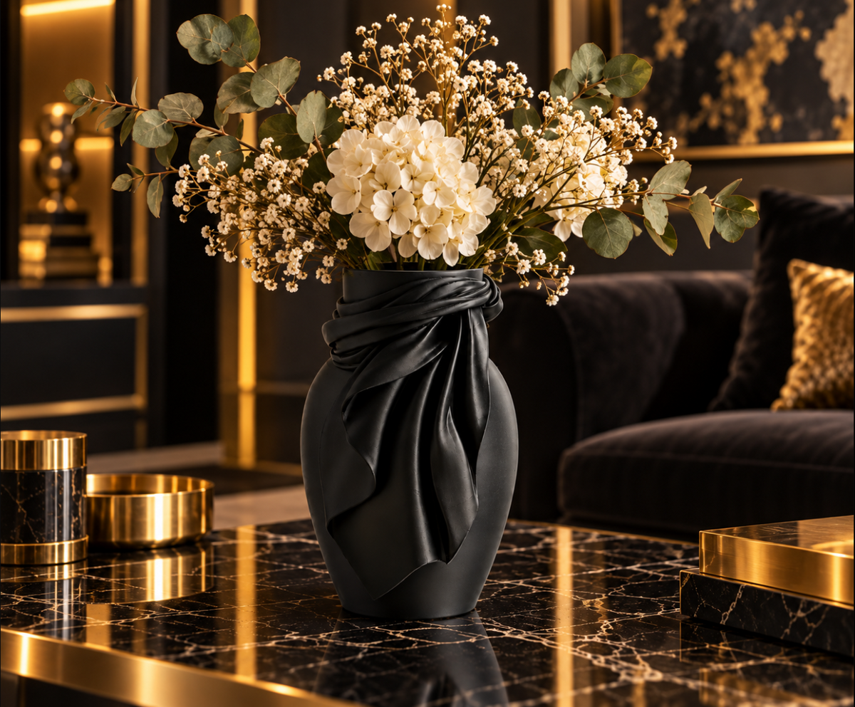 Elegante Designvase mit fließender Stoffoptik
