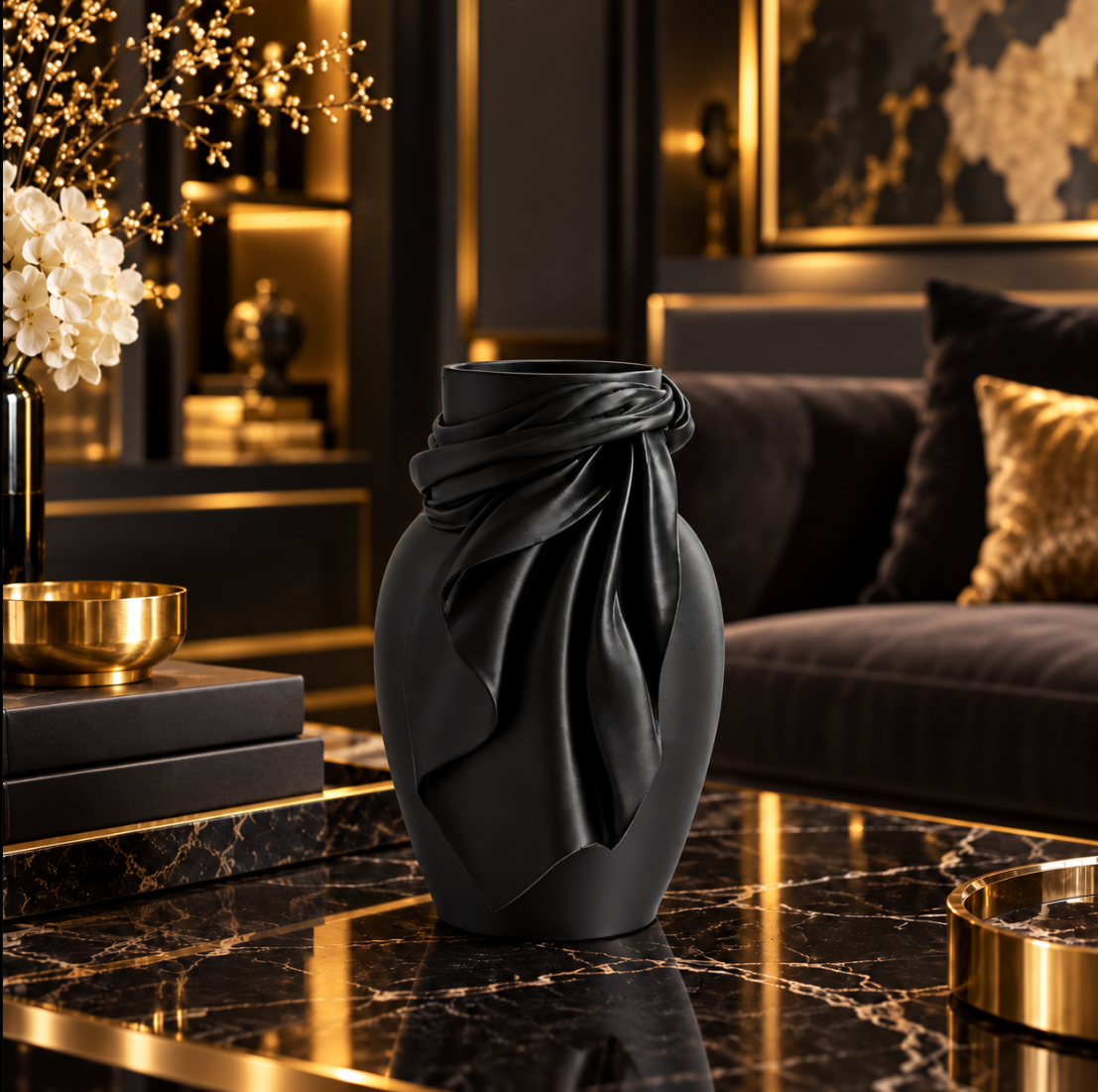 Elegante Designvase mit fließender Stoffoptik