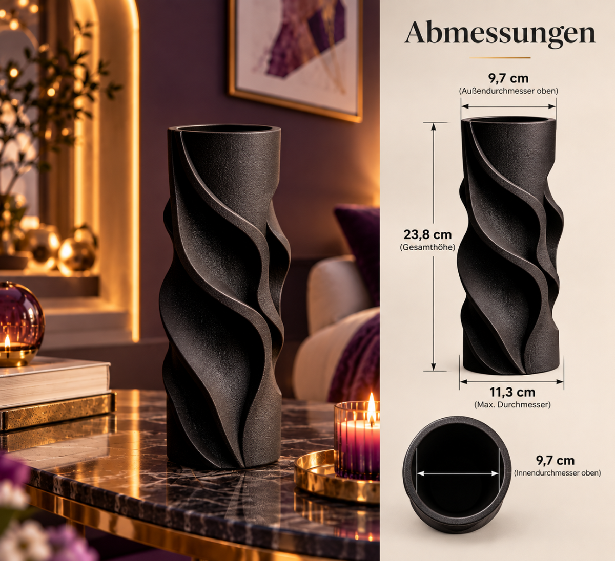 Edle Designvase in Mattschwarz – Stilvolle Eleganz