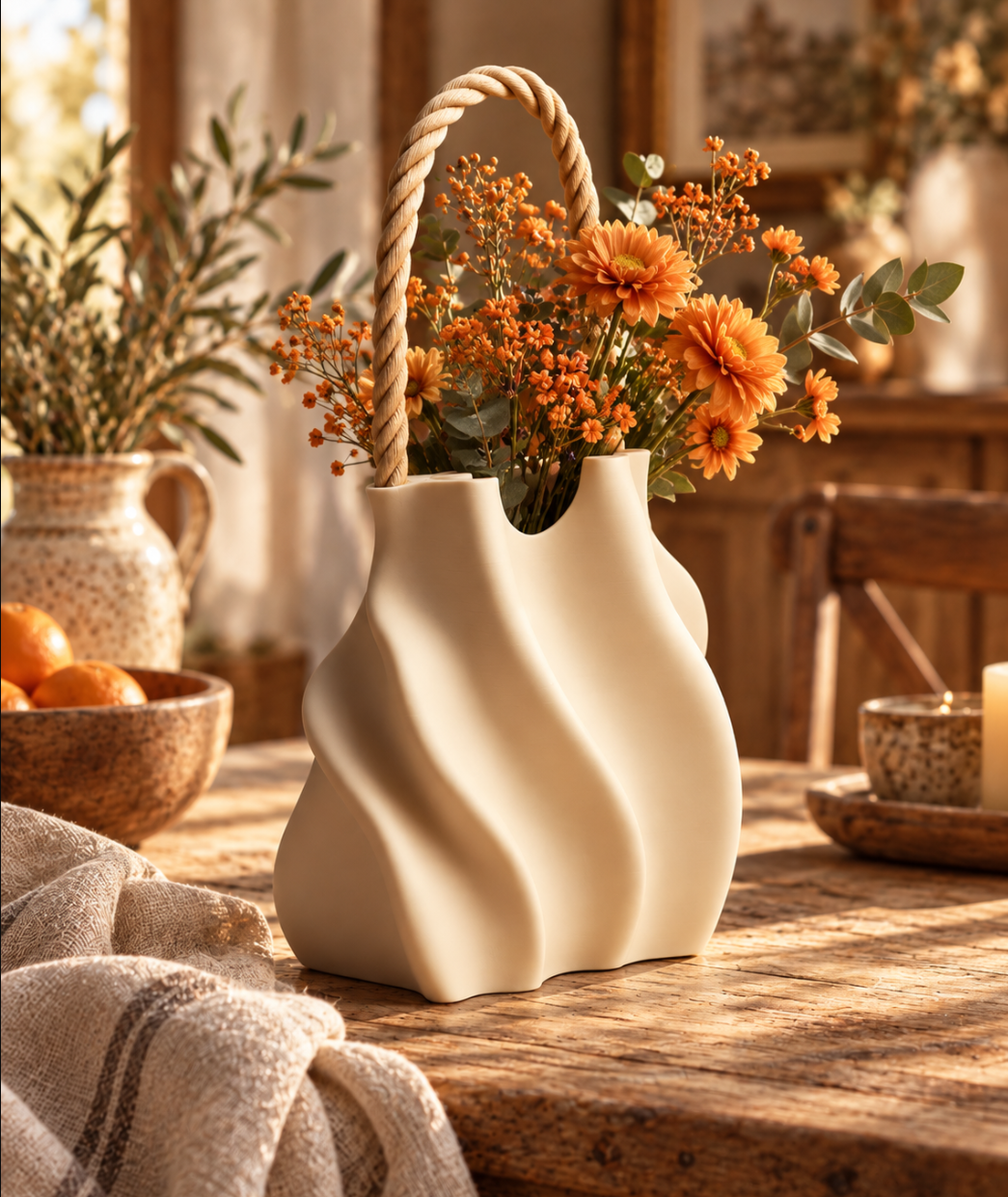 Designvase in Taschenform – Elegante Landhaus-Deko in Weiß