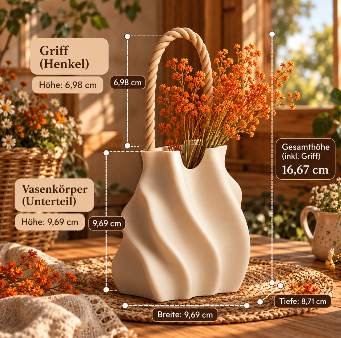 Designvase in Taschenform – Elegante Landhaus-Deko in Weiß