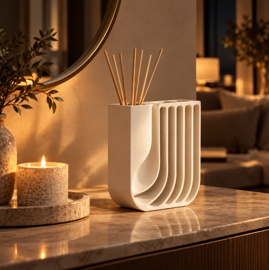 Moderne Designvase in Weiß – Elegante Deko für Blumen & Duftstäbchen