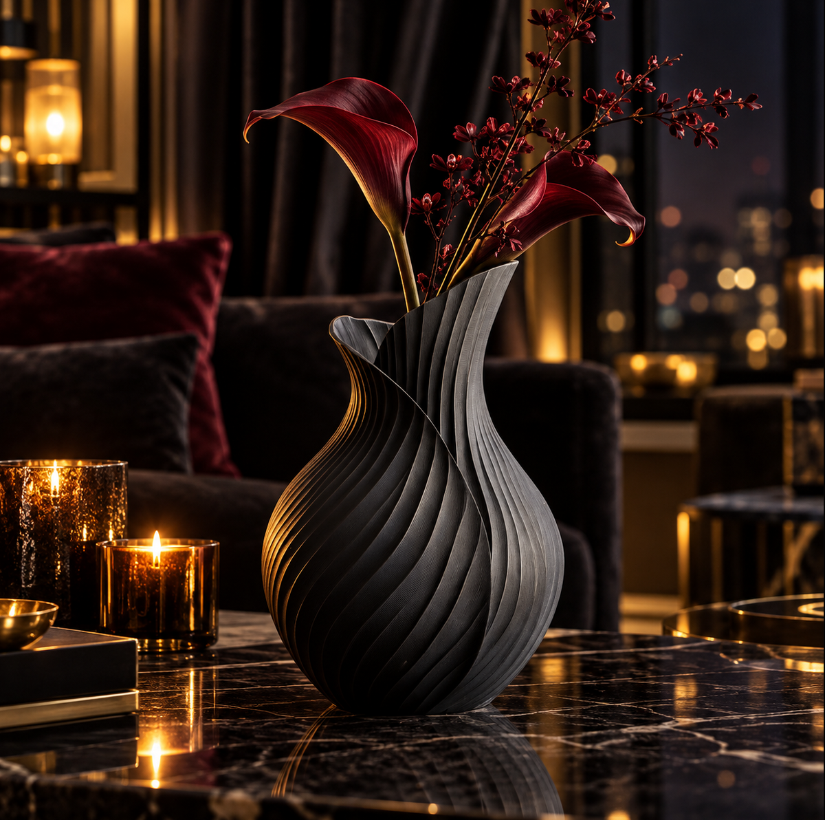 Skulpturale Designvase in Schwarz – Moderne Eleganz für stilvolle Räume