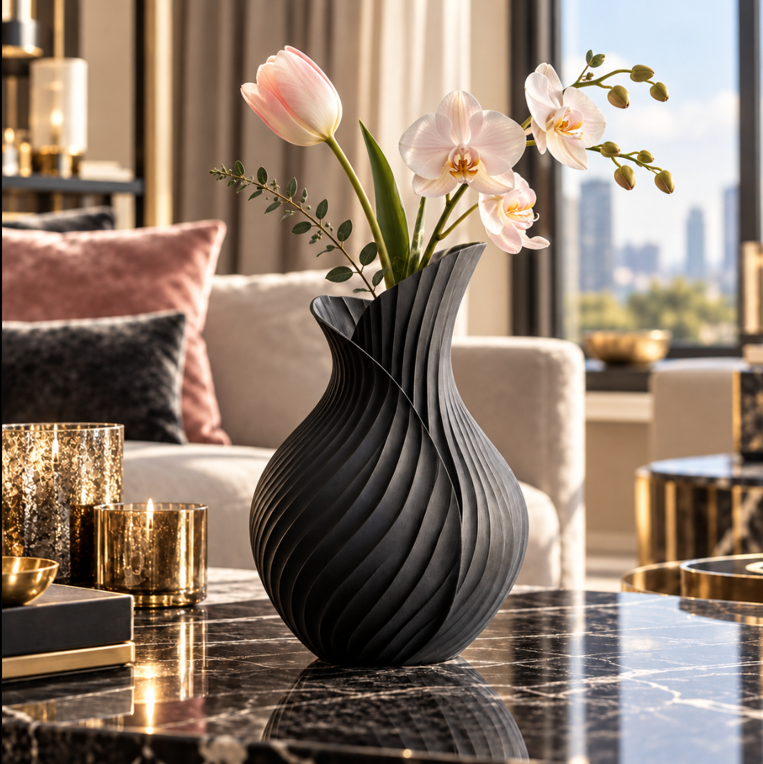 Skulpturale Designvase in Schwarz – Moderne Eleganz für stilvolle Räume