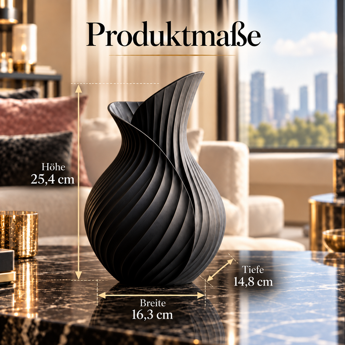 Skulpturale Designvase in Schwarz – Moderne Eleganz für stilvolle Räume