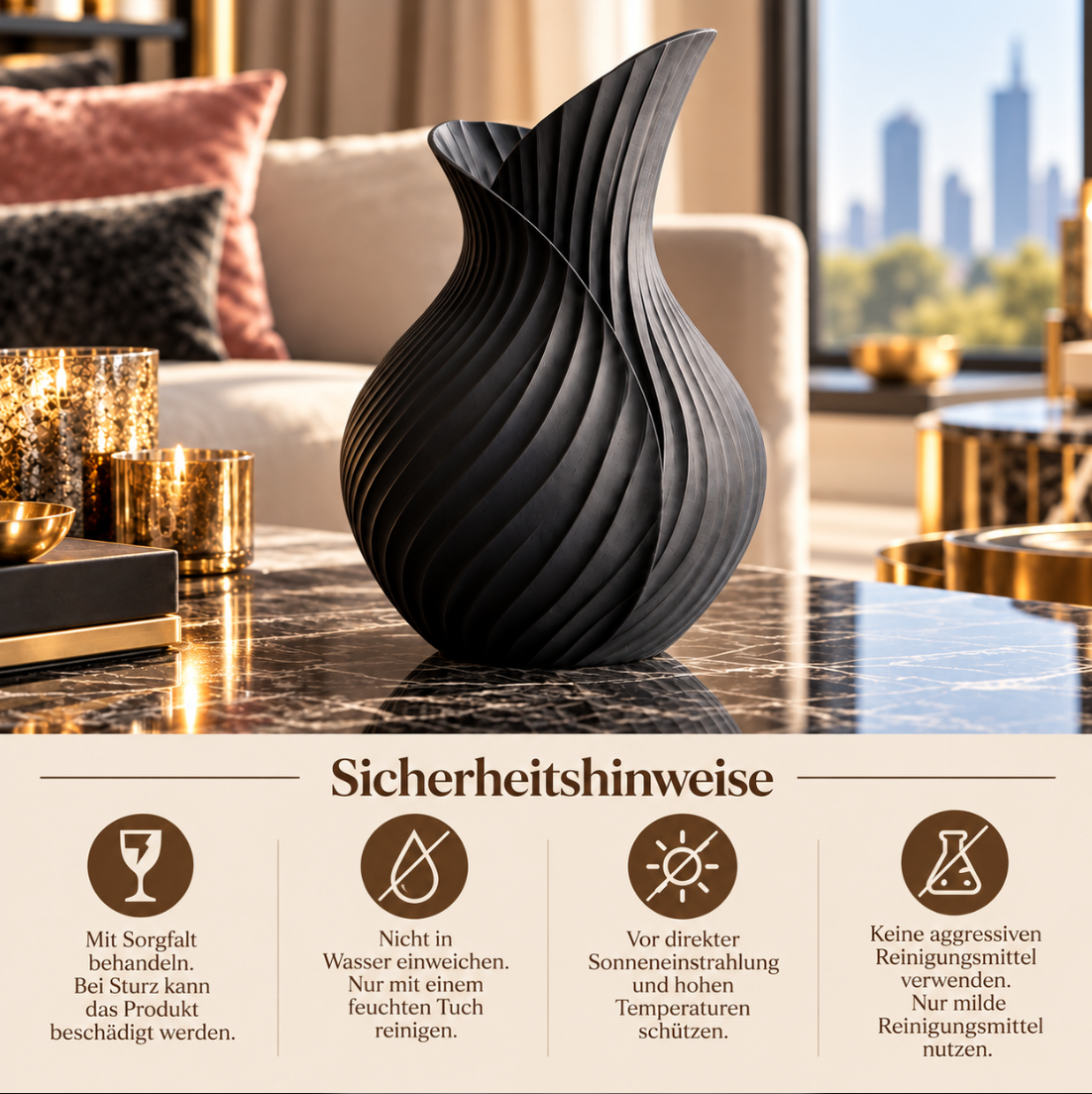 Skulpturale Designvase in Schwarz – Moderne Eleganz für stilvolle Räume