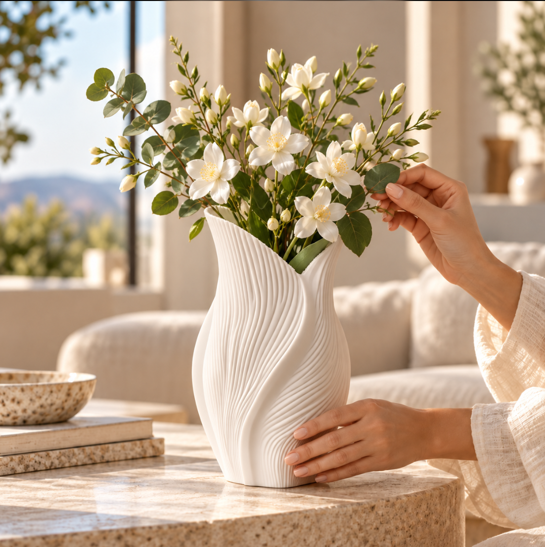 Weiße Designvase mit Spiralstruktur – Elegante Moderne Wohndeko