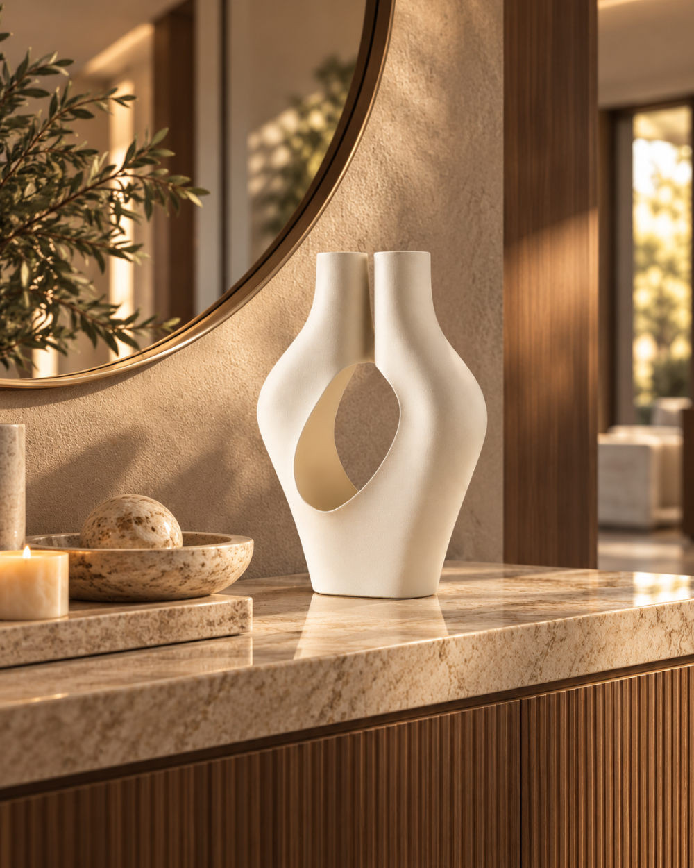 Skulpturale Designvase in Weiß – Moderne Deko mit 2 Öffnungen