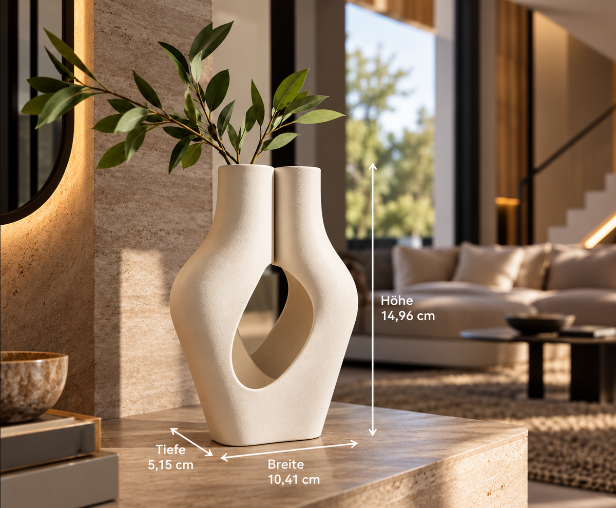Skulpturale Designvase in Weiß – Moderne Deko mit 2 Öffnungen