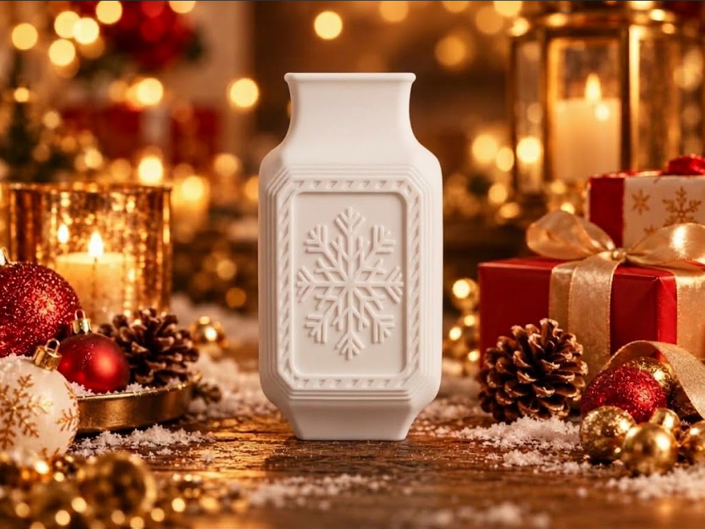 Weihnachten Designvase mit Schneeflocke in 3 Farben