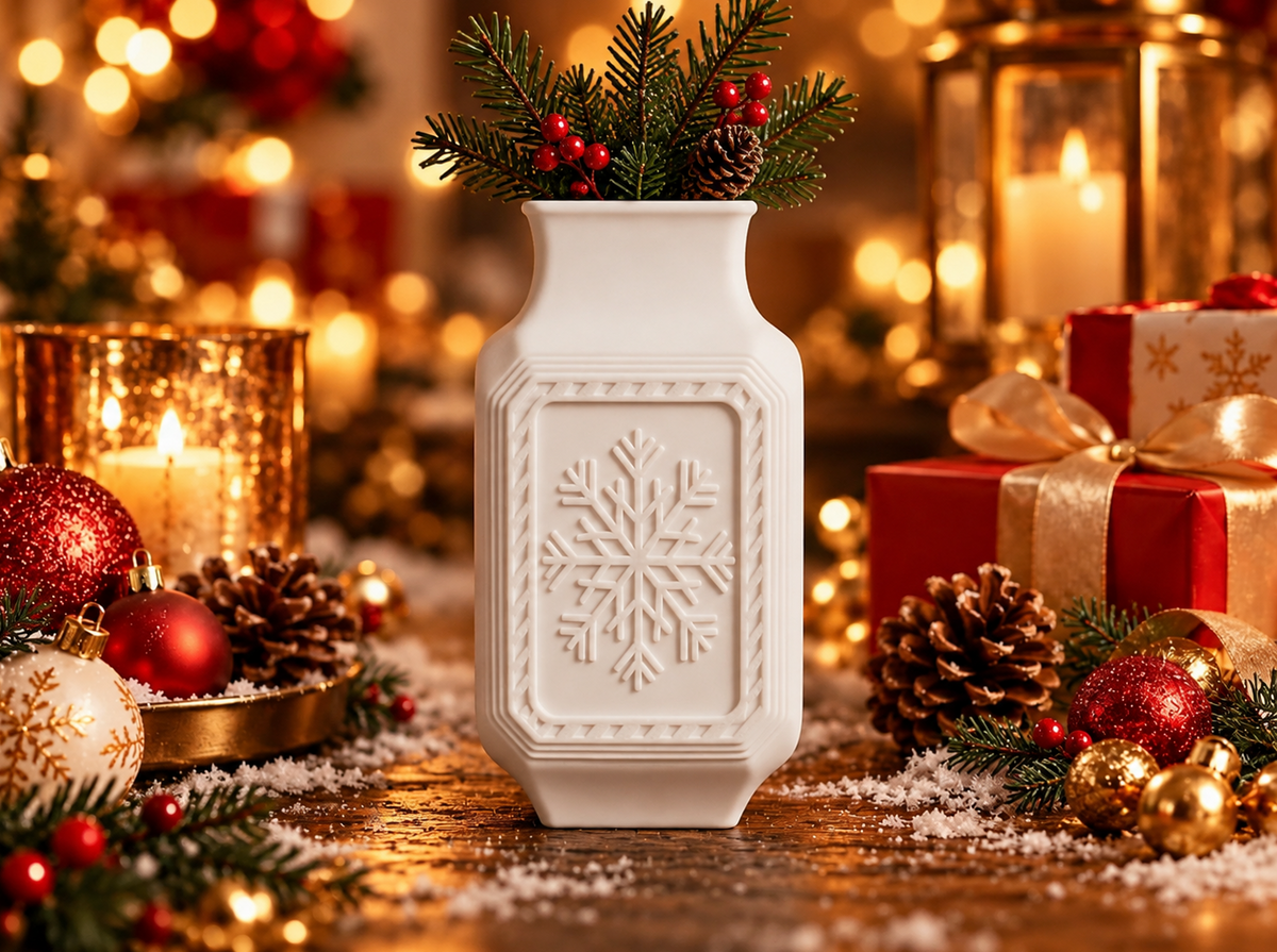 Weihnachten Designvase mit Schneeflocke in 3 Farben