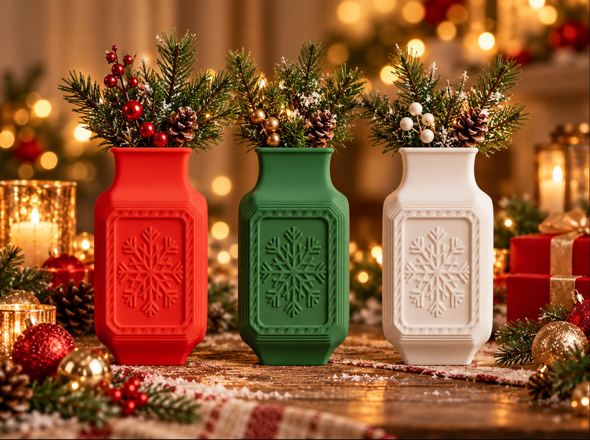 Weihnachten Designvase mit Schneeflocke in 3 Farben