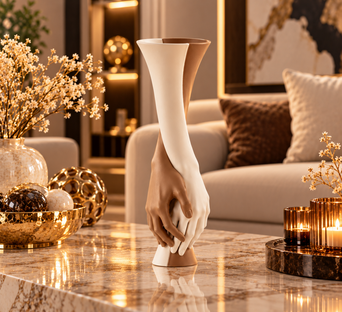 Moderne Deko-Vase mit verschlungenen Händen