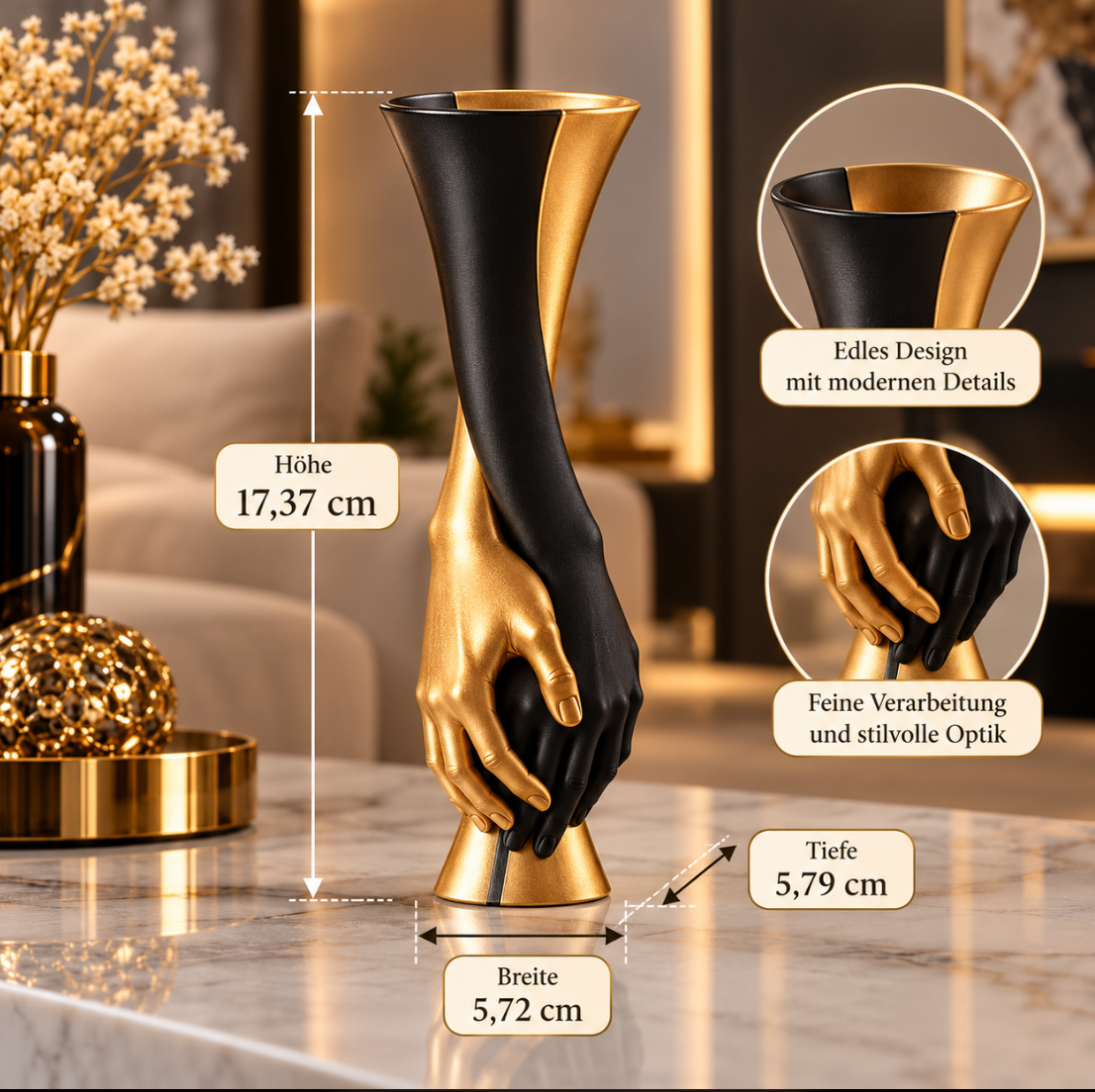 Moderne Deko-Vase mit verschlungenen Händen