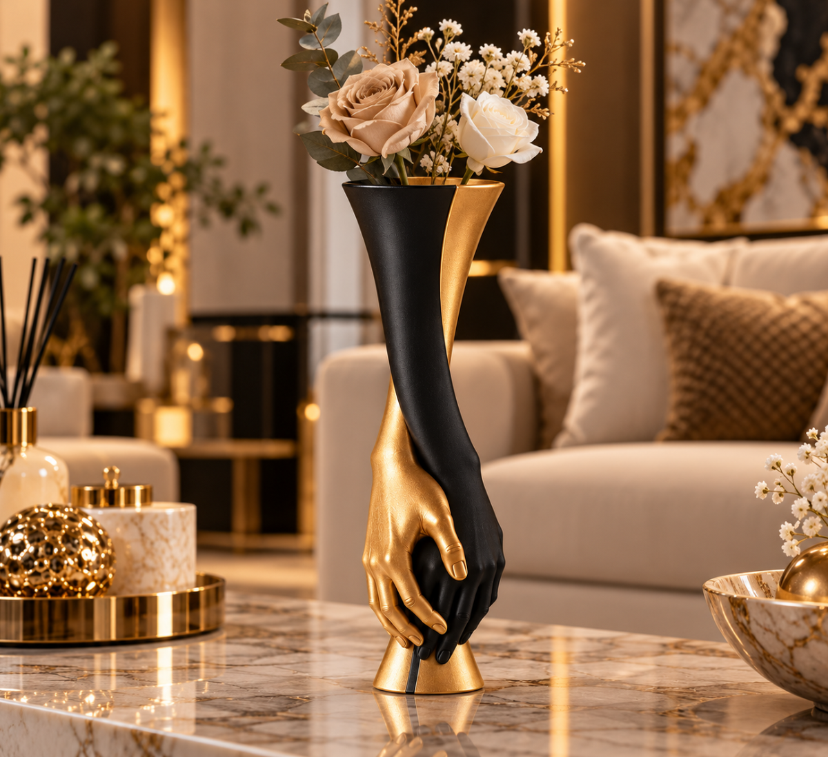 Moderne Deko-Vase mit verschlungenen Händen