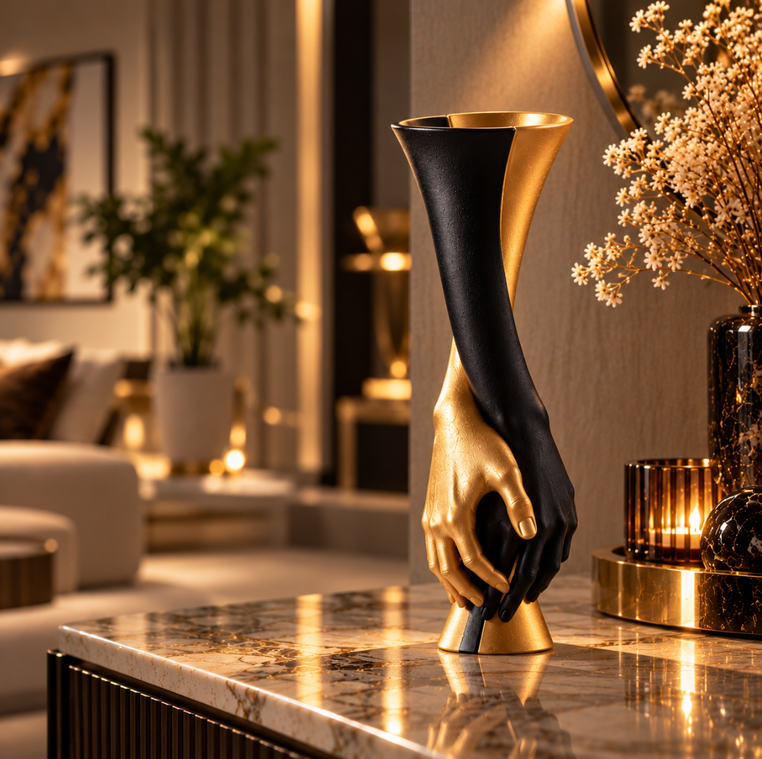Moderne Deko-Vase mit verschlungenen Händen