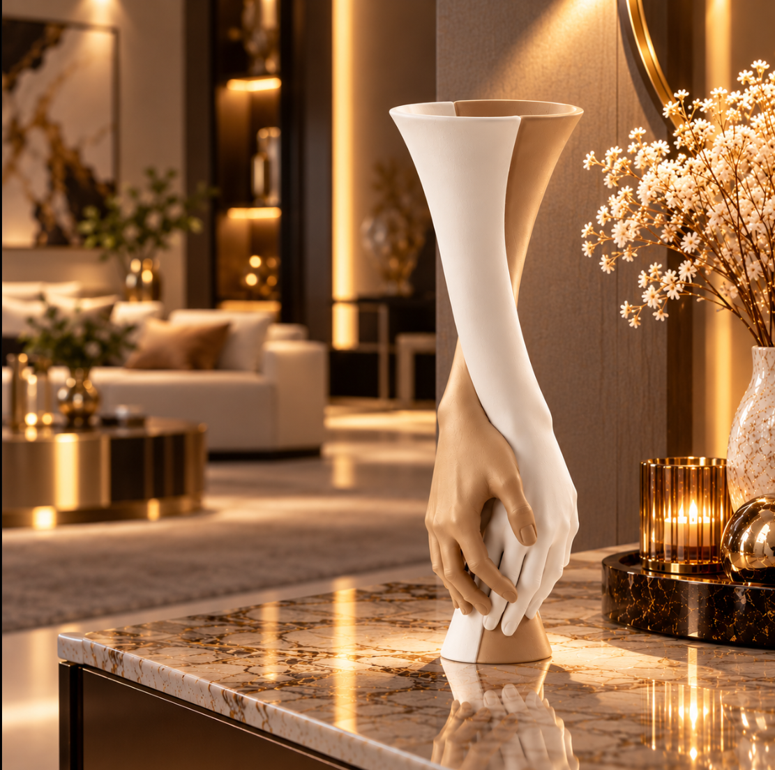 Moderne Deko-Vase mit verschlungenen Händen