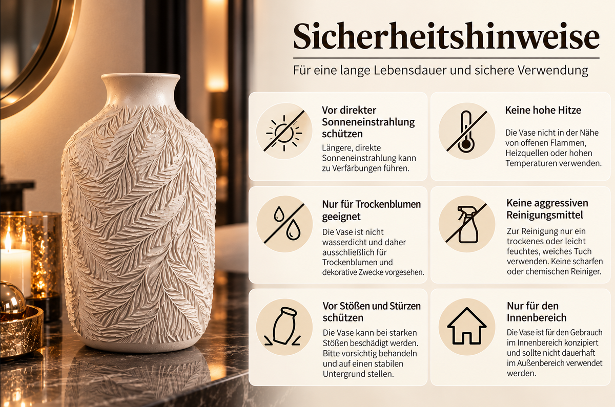 Elegante Deko-Vase in Weiß mit feinem Blätterrelief