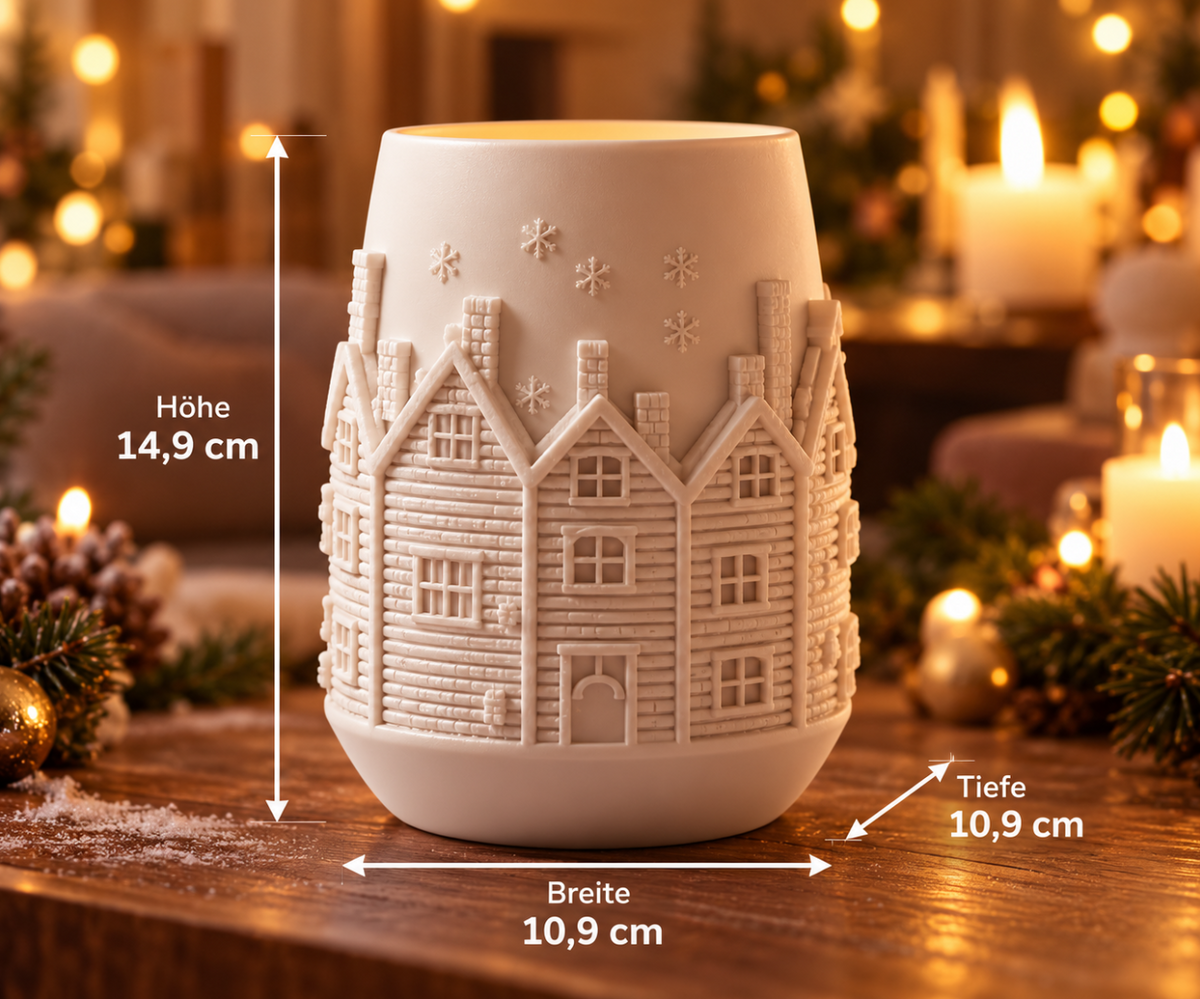 Weiße Deko-Vase mit Winterdorf – Winterliche Wohndeko