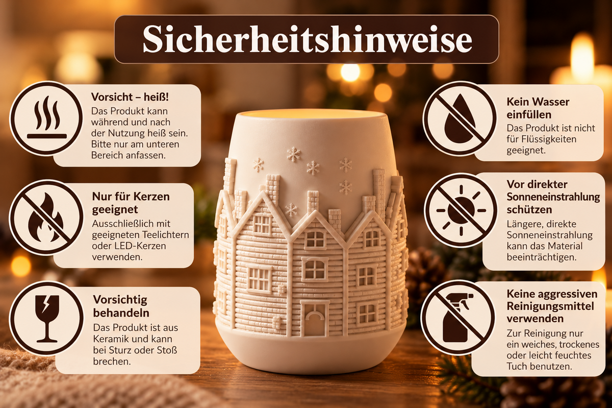 Weiße Deko-Vase mit Winterdorf – Winterliche Wohndeko