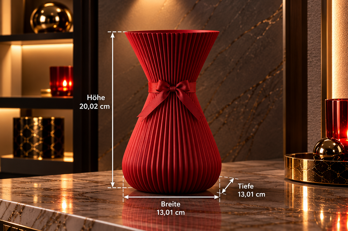 Elegante Deko-Vase in Rot mit Schleife – Modernes Rillendesign