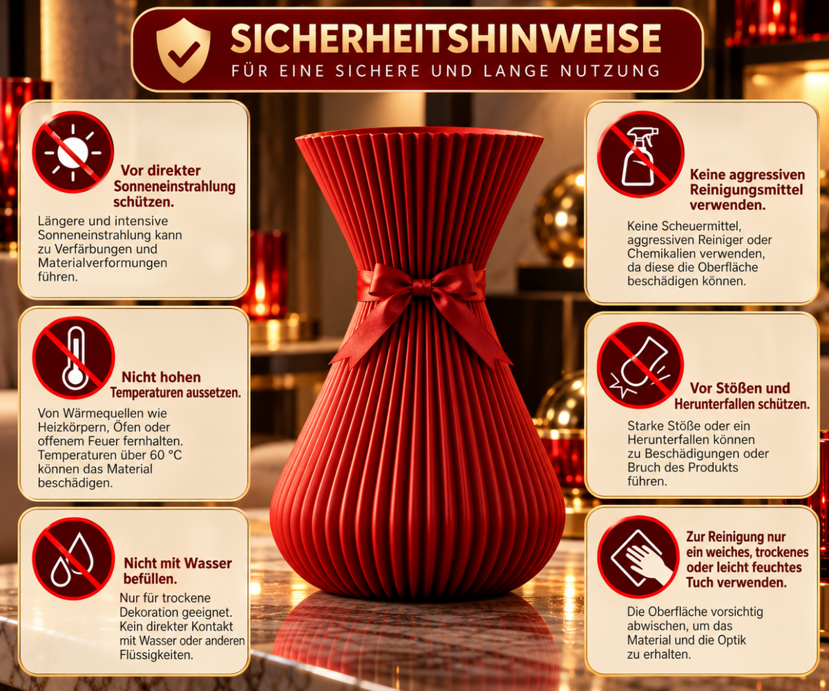 Elegante Deko-Vase in Rot mit Schleife – Modernes Rillendesign