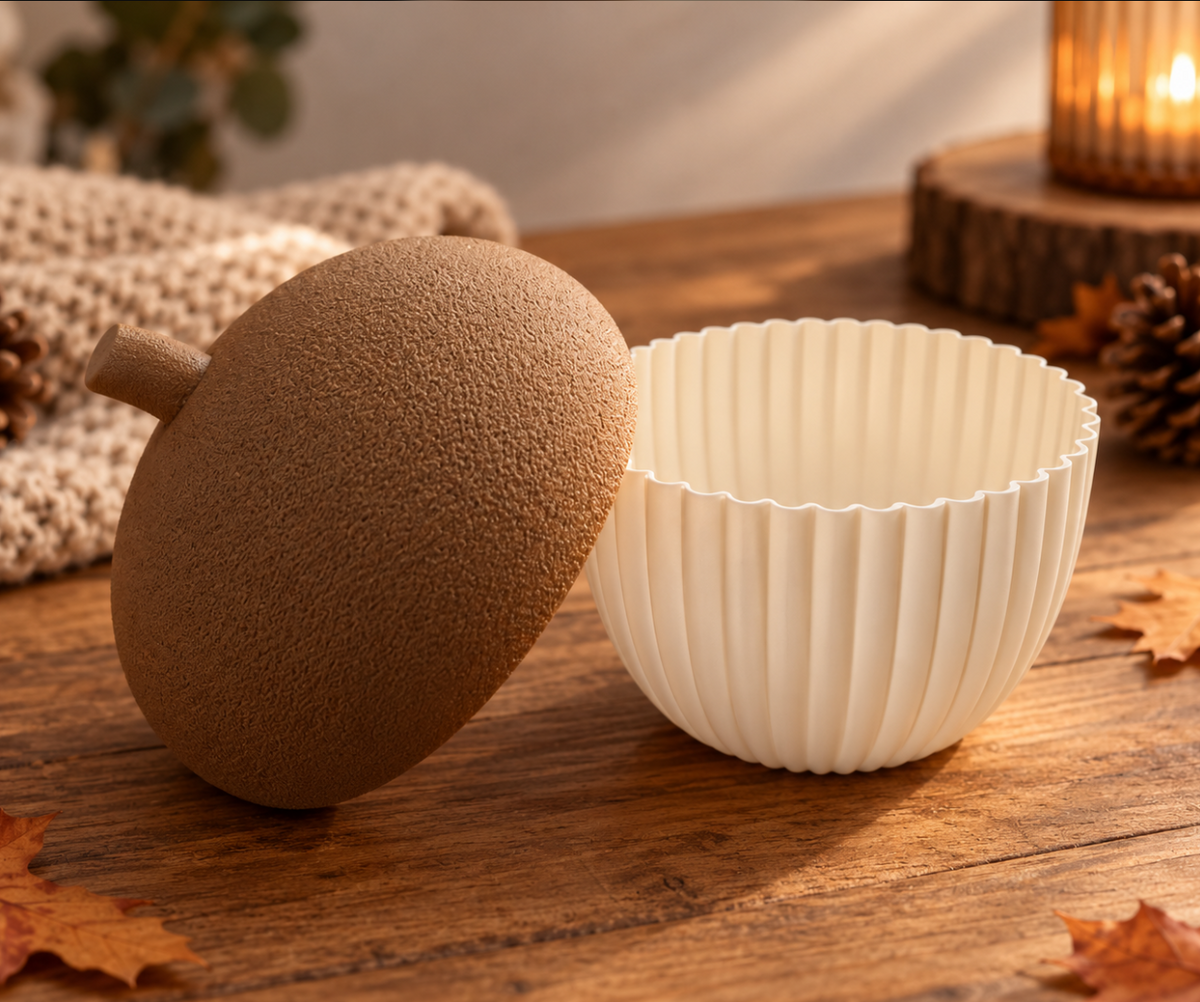 Herbst Deko Set 3-teilig – Eichel mit Deckel & 2 Kürbis LED-Teelichthaltern