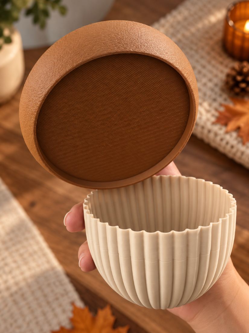 Herbst Deko Set 3-teilig – Eichel mit Deckel & 2 Kürbis LED-Teelichthaltern