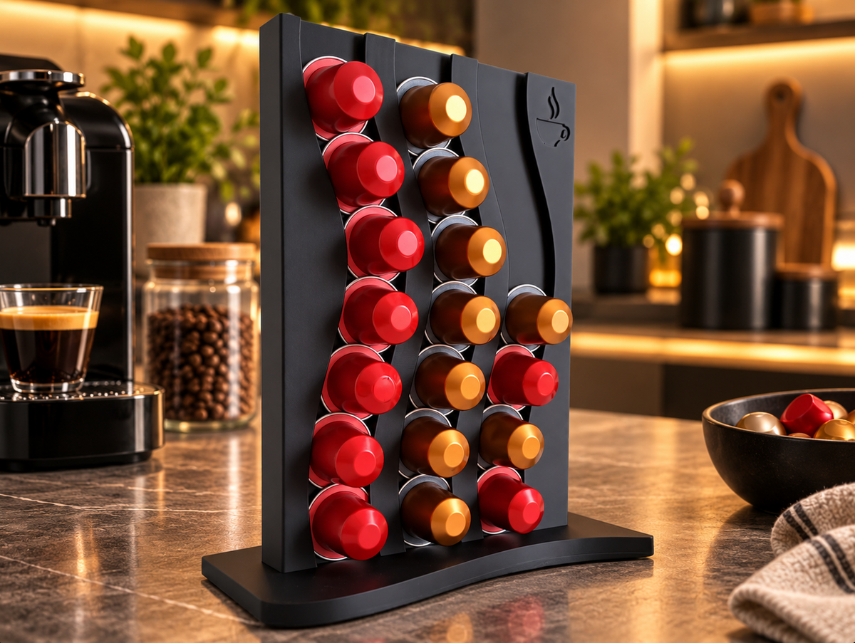 Kaffeekapselhalter – Eleganter Organizer in Schwarz