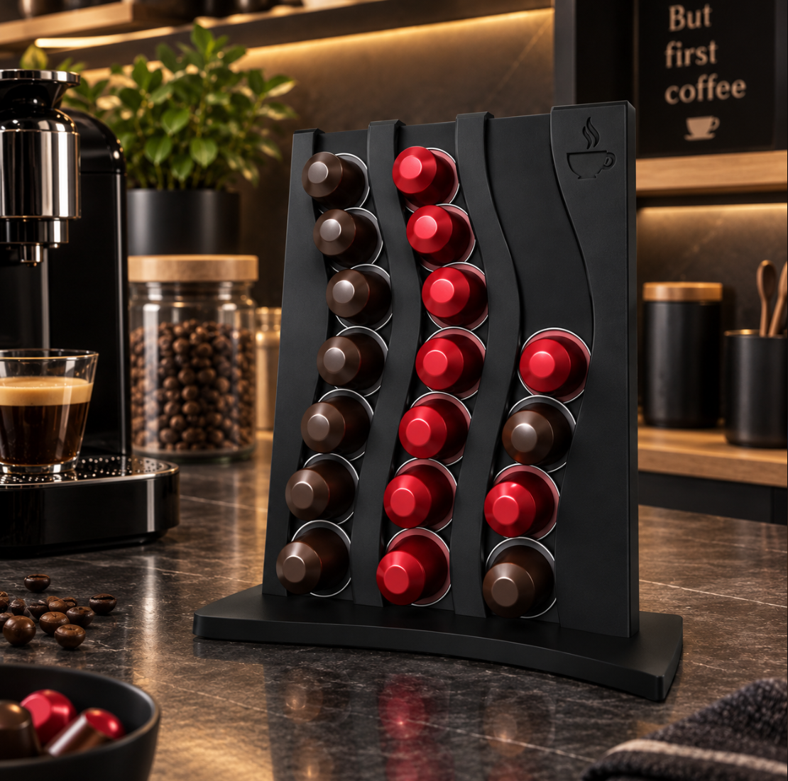 Kaffeekapselhalter – Eleganter Organizer in Schwarz