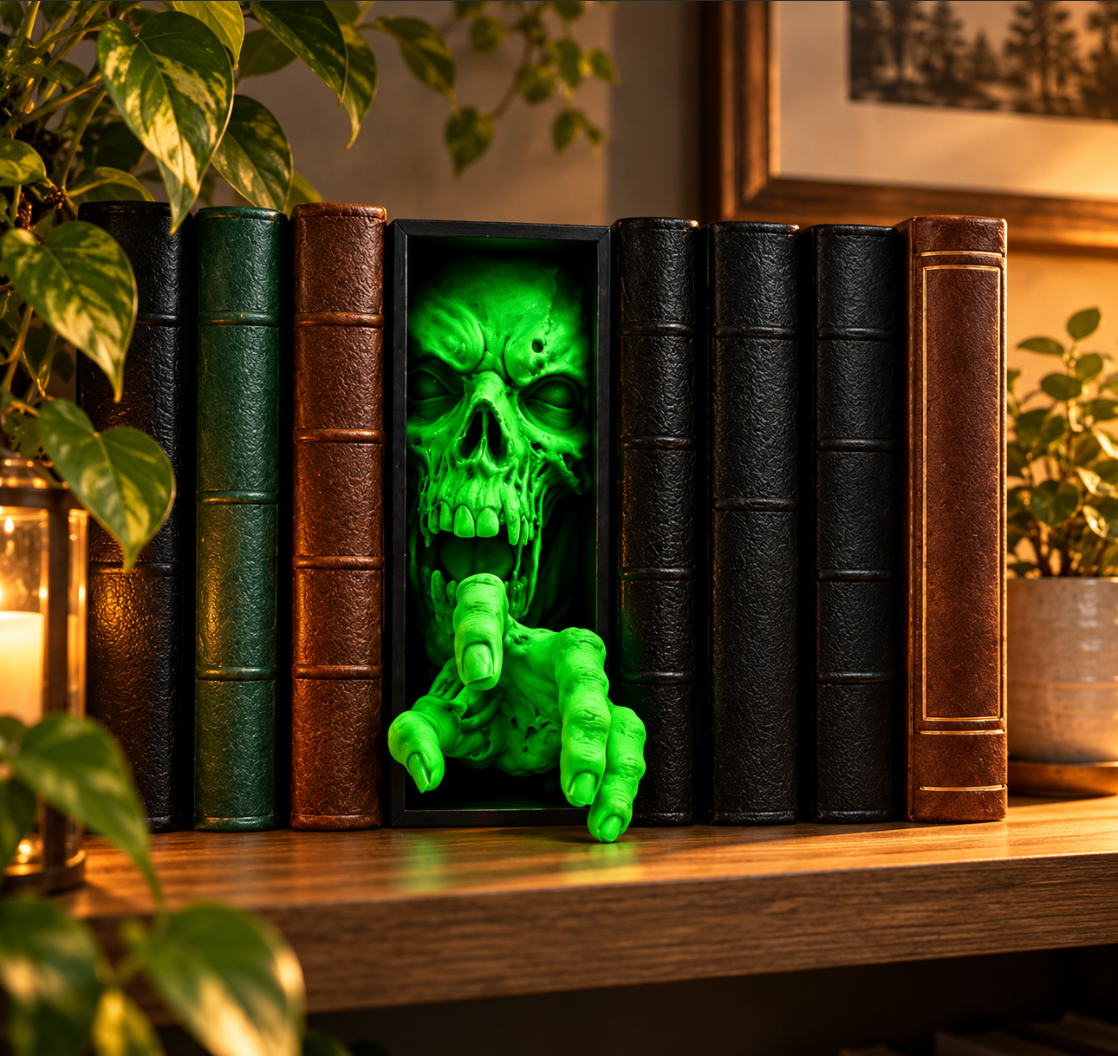 Horror-Schädel – Halloween-Deko fürs Bücherregal, Geschenk für Horror-Fans