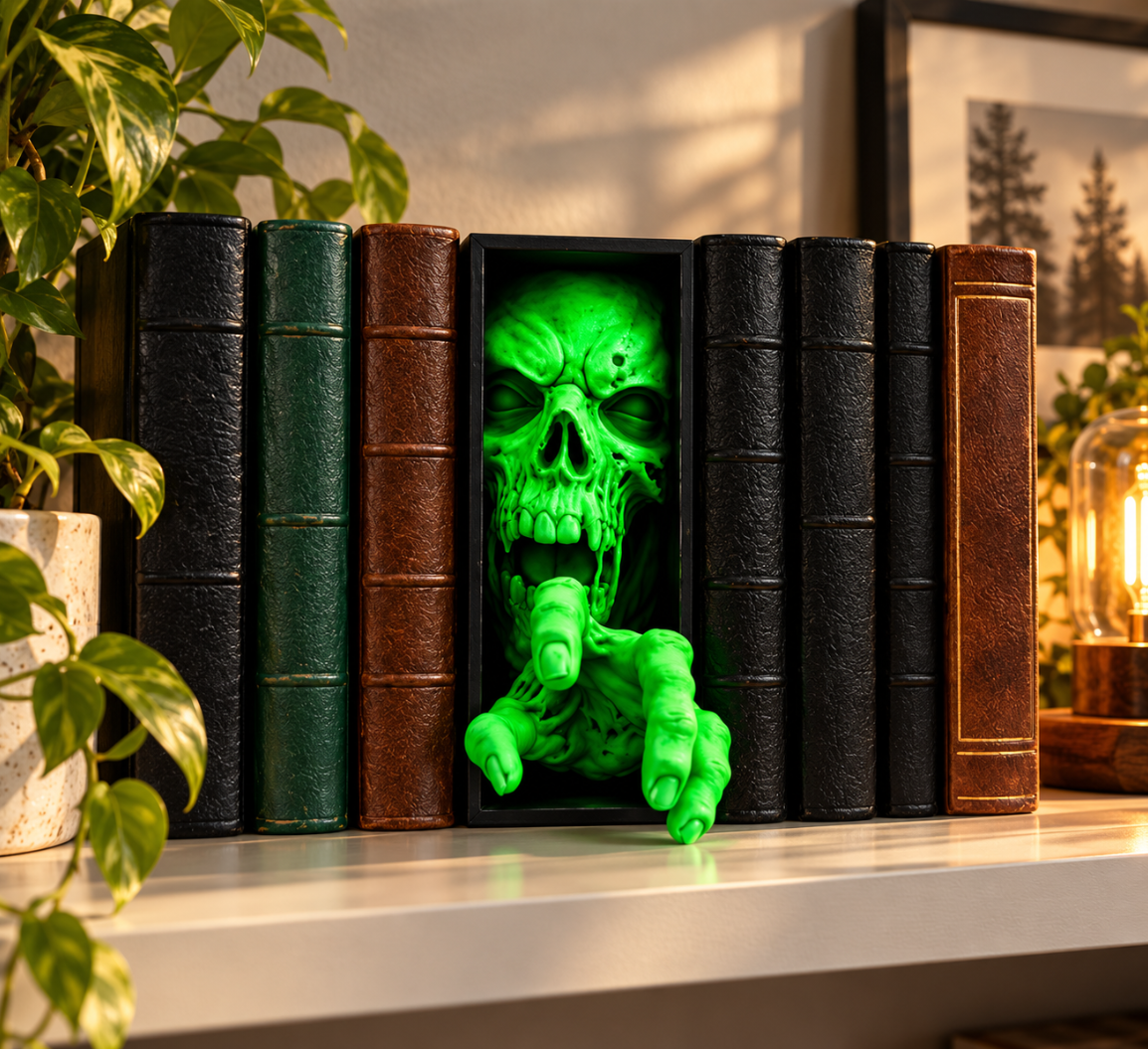 Horror-Schädel – Halloween-Deko fürs Bücherregal, Geschenk für Horror-Fans