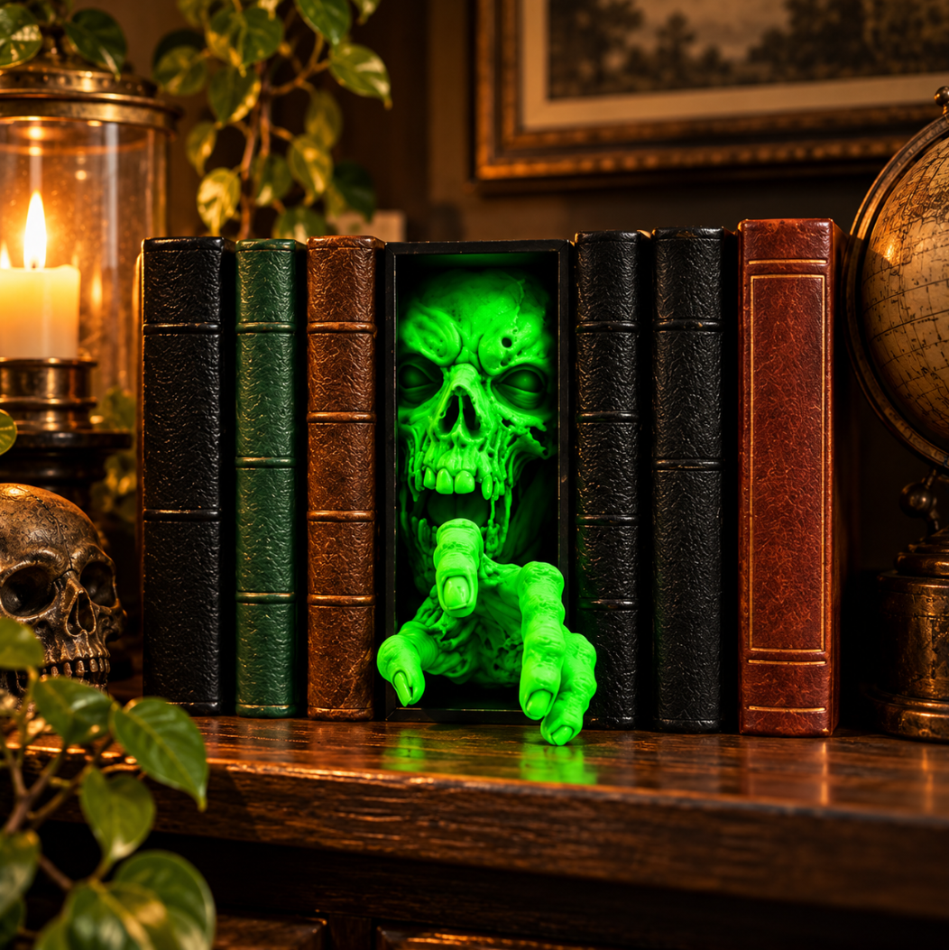 Horror-Schädel – Halloween-Deko fürs Bücherregal, Geschenk für Horror-Fans