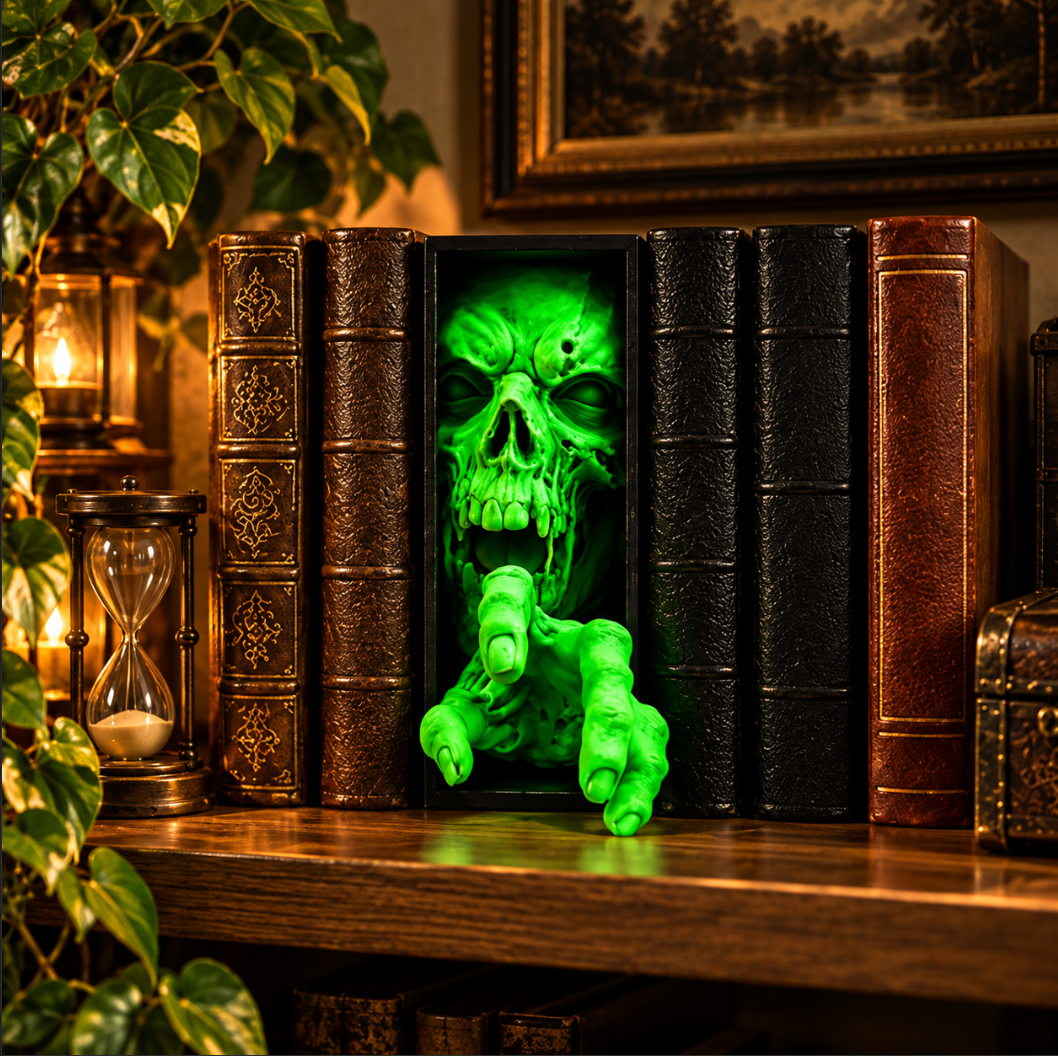 Horror-Schädel – Halloween-Deko fürs Bücherregal, Geschenk für Horror-Fans
