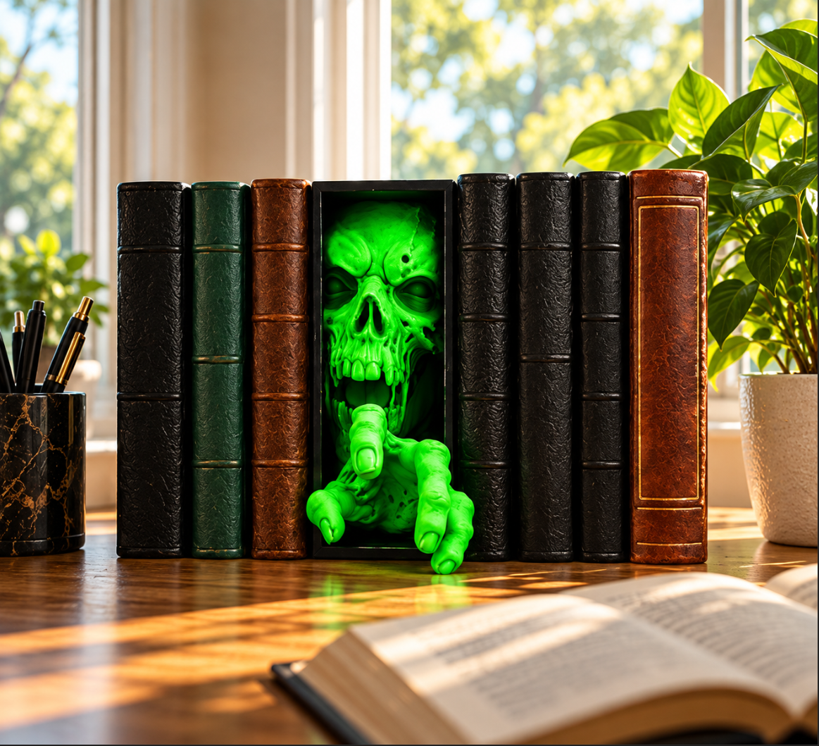 Horror-Schädel – Halloween-Deko fürs Bücherregal, Geschenk für Horror-Fans