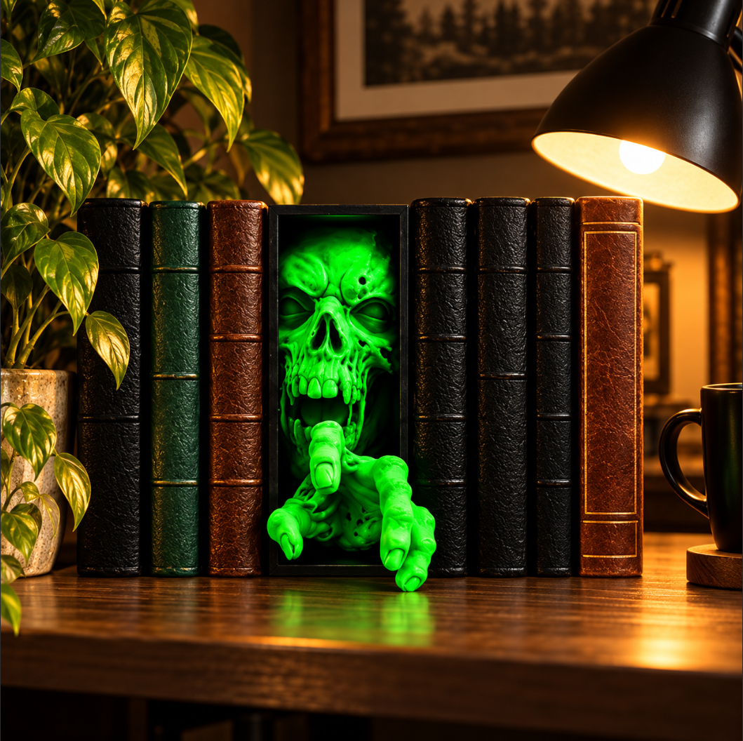 Horror-Schädel – Halloween-Deko fürs Bücherregal, Geschenk für Horror-Fans
