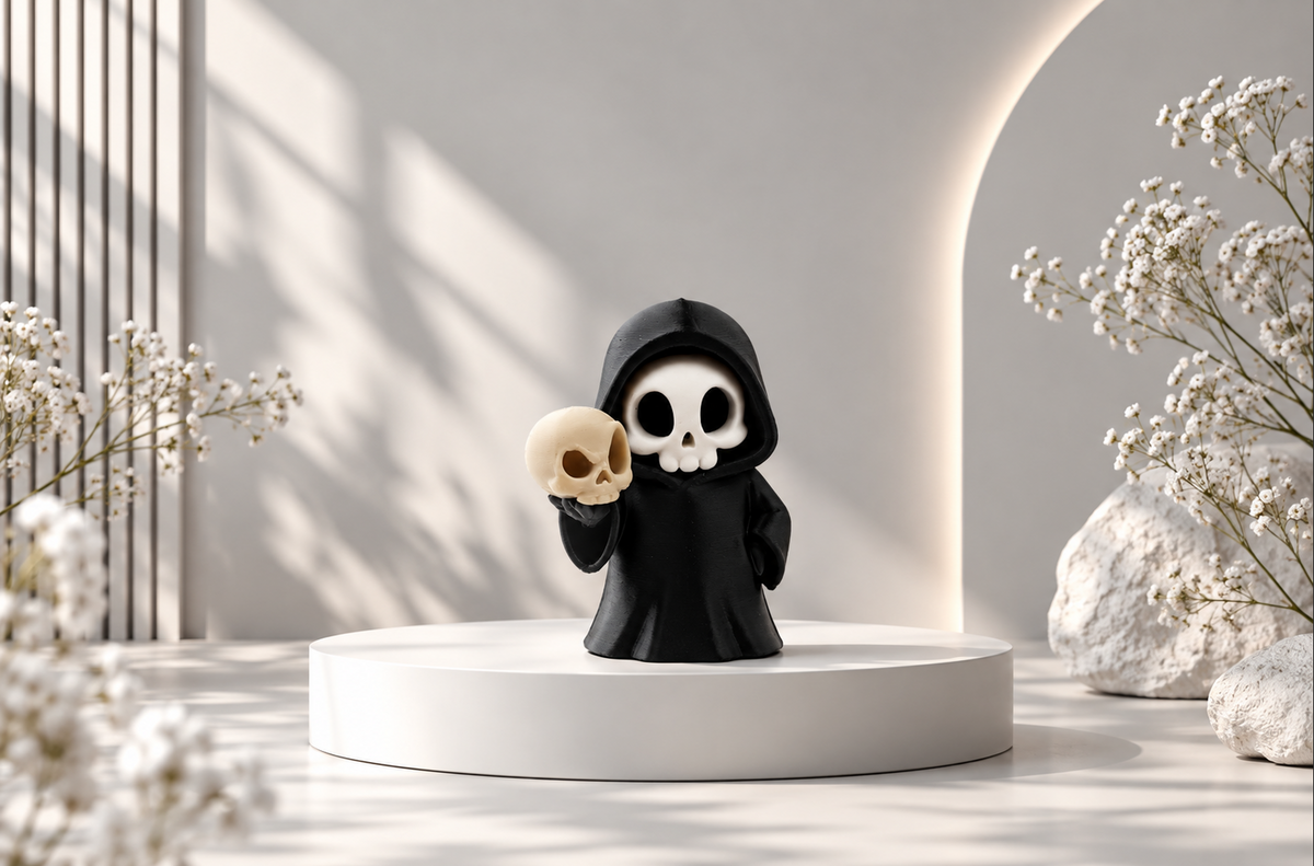 Totenkopf-Figur mit Schädel – Halloween-Deko