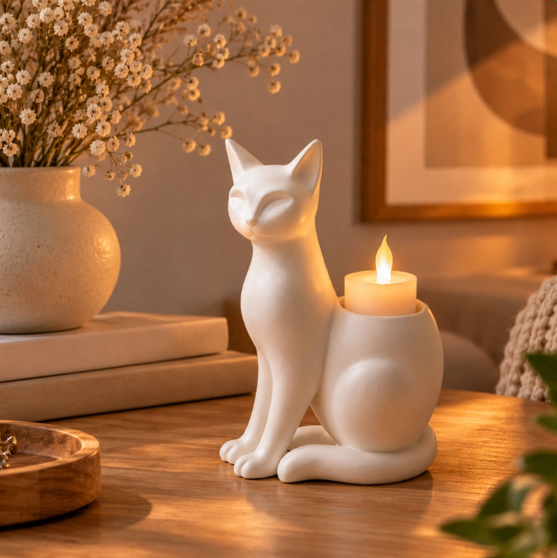 Katzen Teelichthalter – Katzen Deko mit LED-Licht