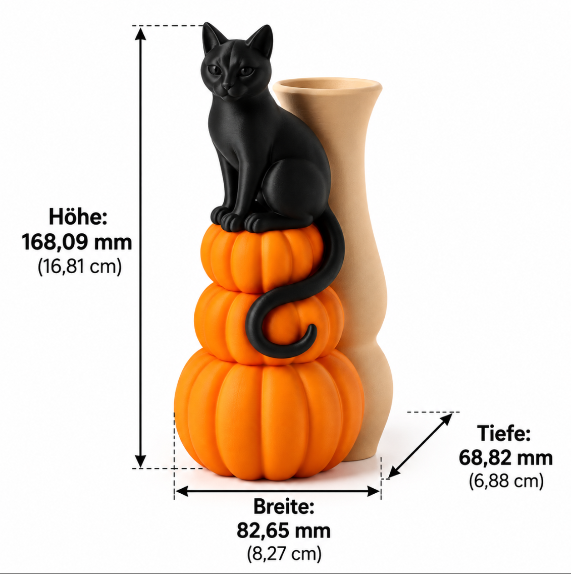 Halloween Vase mit schwarzer Katze & Kürbissen – Herbstdeko